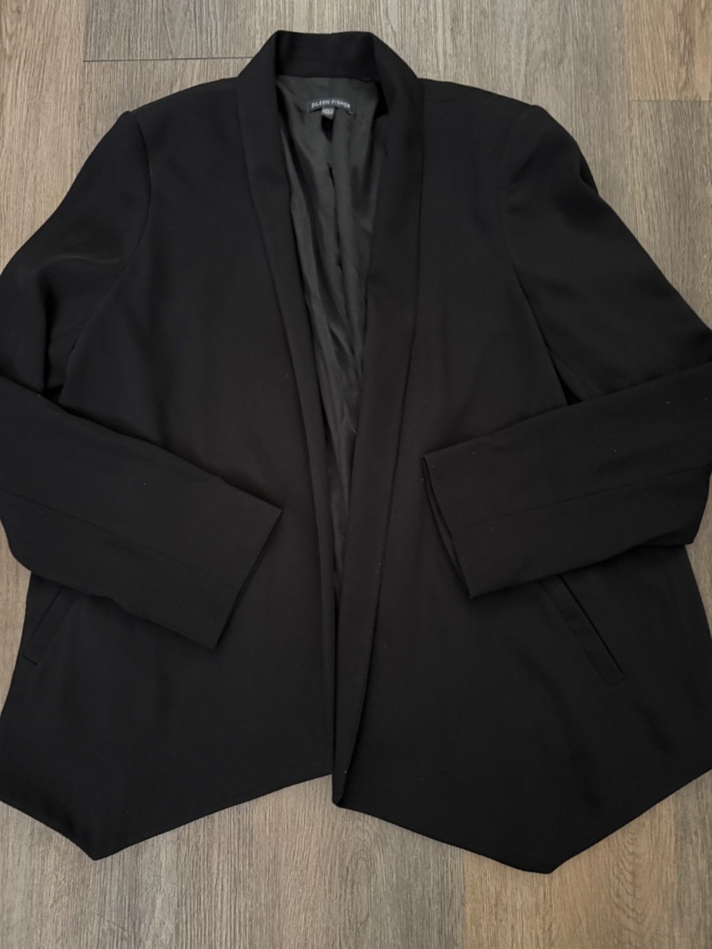 Eileen Fisher black open front blazer jacket size S small business casual